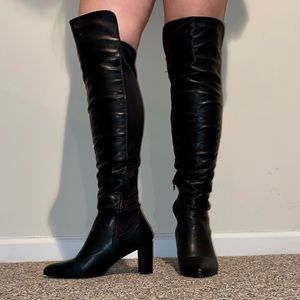 Black Leather Knee-high Heeled Boots🖤